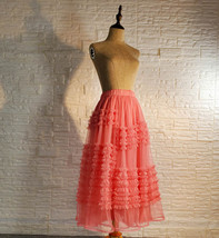 Watermelon Red Tiered Tulle Skirt Women Plus Size Tiered Tulle Midi Skirt image 2