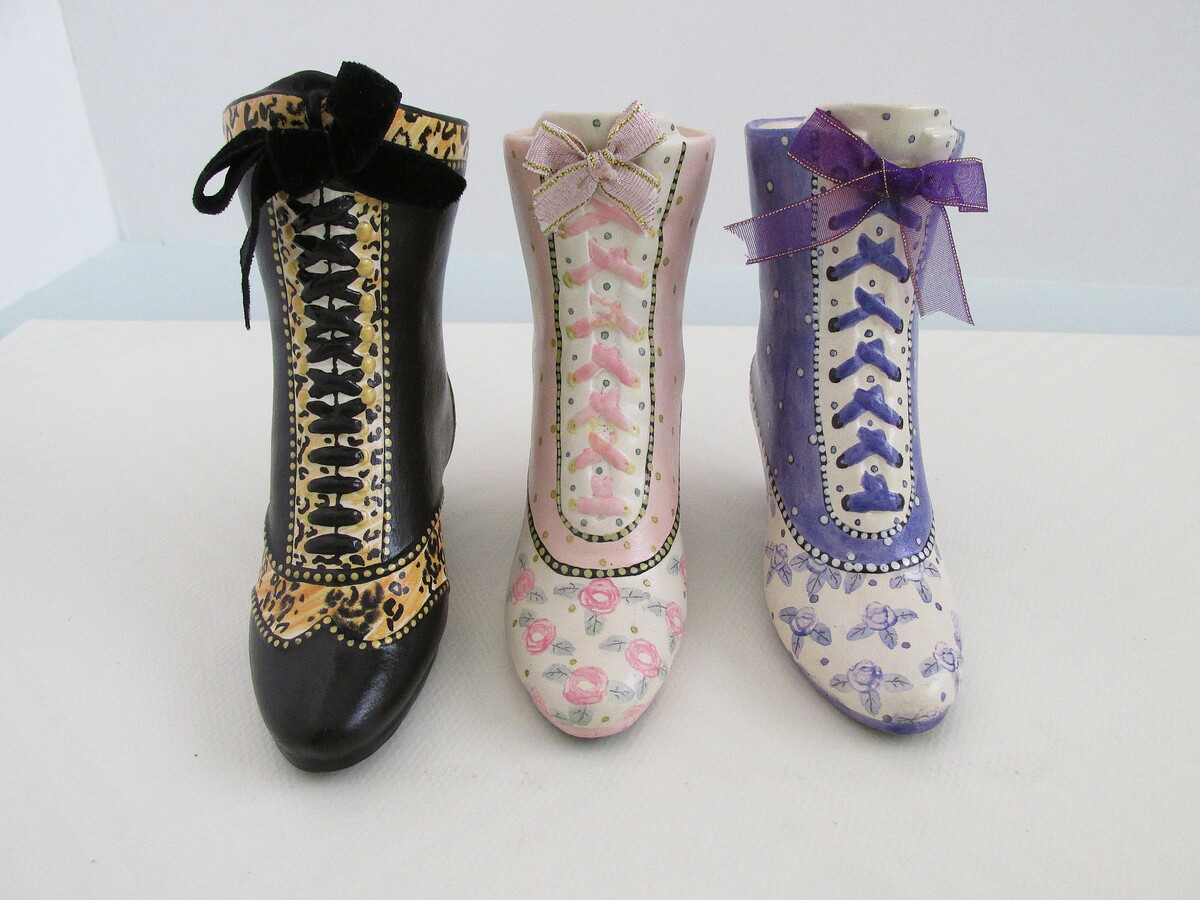 Vintage Collectible Hand Painted Ceramic Antique Victorian Boots Lot of (3) - $20.00