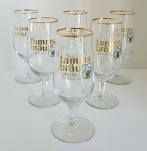 Lamms Brau Footed Gold Rimmed Beer Glass Lot of 6 - 0.2l Germany Bier - £31.50 GBP