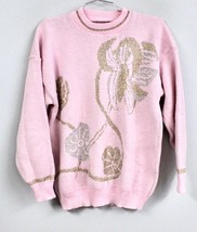 VTG RETRO Sweater Kawaii Fairy Kei Candy Pink Silver Gold Metallic L 80s... - $1,135.88 MXN