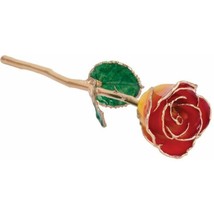 24k Gold Dipped Sunset Yellow &amp; Red Lacquer Rose Valentine&#39;s Day Holiday Gift - £78.57 GBP