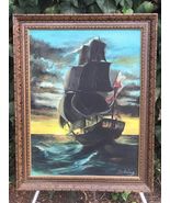NORRIS RAHMING Original FRIGATE SHIP 1930s WPA ERA SIGNED OIL PAINTING O... - $3,009.60