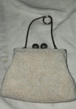 Vintage Mini White Beaded Clutch Purse Evening Ball Clasp Silver Color - £39.95 GBP