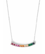 1.40Ct Multi-color Princess Diamonds Curved Pendant Necklace 14K White G... - £87.88 GBP
