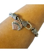 Diabetic Pink Rhinestone Heart Silver Tone Chain Heart Detail Bracelet - $23.75