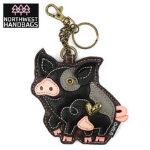 SPOTTED BLACK PIG KEY FOB COIN PURSE KEYCHAIN CHALA - $341.48 MXN