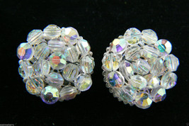 Vintage Aurora Borealis Crystal beads Cluster Silver tone clip on Earrings $0 sh - £37.94 GBP