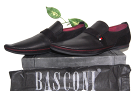 Basconi Black Men&#39;s Loafer Leather Suede Trim Dots Dress Shoes Size US 12 EU 45 - £110.18 GBP