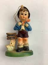 Vintage German boy Hiking made in Hong Kong Plastic ornament 3 1/2&quot; - £13.26 GBP