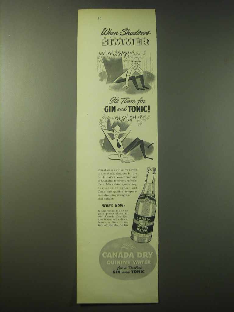 1948 Canada Dry Quinine Water Ad - When shadows simmer it's time for gin - $18.49