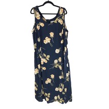 Dress Barn Woman Vintage Dress Sleeveless Floral Roses Navy Blue 24 - £15.37 GBP