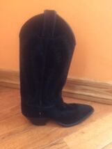 JUSTIN Black Suede Women&#39;s Cowboy Boots SZ 4B Made in USA EUC - $68.31