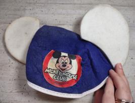 Vintage Disney Mickey Mouse Club Mouseketeers Velvet Ears Hat Blue w/ Patch READ - £4.61 GBP