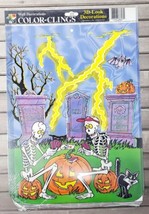 Halloween 3D-Look Wall Decoration Graveyard Skeletons Jack-O-Lanterns Poster VTG - £8.21 GBP