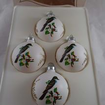 Set of 4 Vintage Hand Painted Glass Christmas Ornaments White with Black Bird an - £13.23 GBP