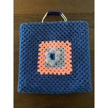 Crocheted 1970&#39;s 3D Handmade Handbag With Metal Handles Granny Square Flower - £19.75 GBP