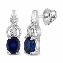 Sterling Silver Womens Oval Lab-Created Blue Sapphire Fashion Earrings 7/8 Cttw - £74.57 GBP