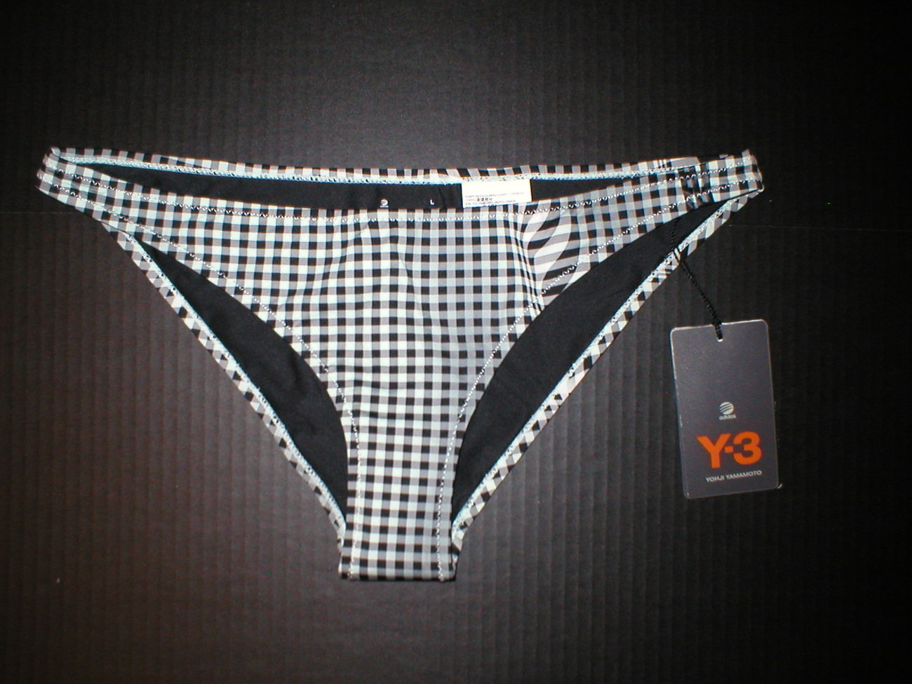 NWT Y-3 Yohji Yamamoto Womens Large Bikini Bottom Black Chec