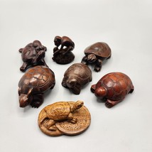 Hand Carved Wood Turtle Figurines Lot Baby Turtle Coins Monkey Chinese L... - $38.69
