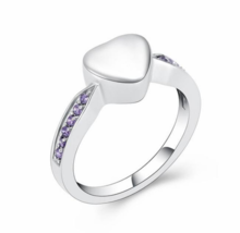 Stainless Steel Cremation Ashes Crystal Heart Ring - Purple, White (6/7/... - $19.99