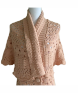 Style &amp; Co Women&#39;s Crochet Open Knit Top Cape Shrug Size M Button Front - $36.16
