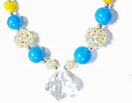 Girls Blue &amp; Crystal Plastic Bubblegum Pendant Necklace - £4.68 GBP
