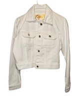 Michael Kors Cropped Denim Jacket White Cotton Pockets SZ M NEW - $55.04