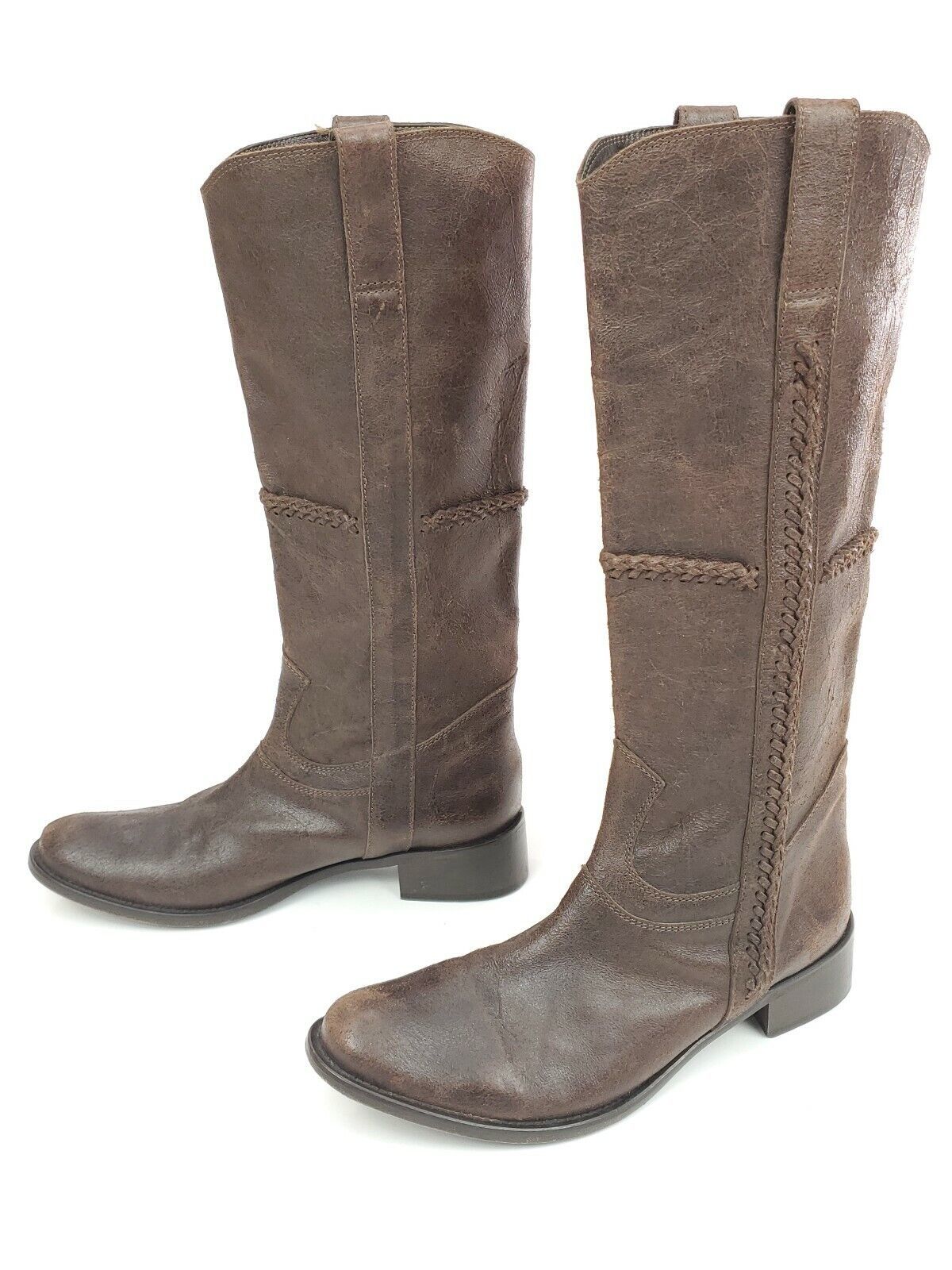 Primary image for Faconnable Size 39.5 US 9 Distressed Brown Leather Knee High Made in Italy