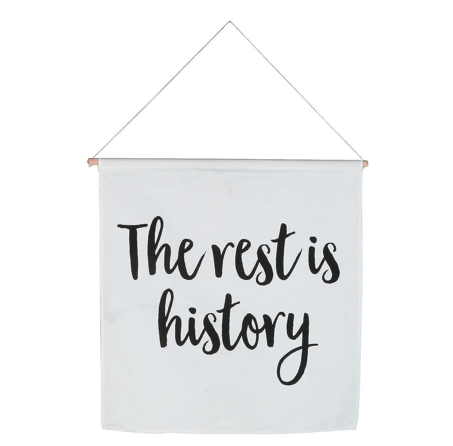 NEW "The Rest Is History" Wedding Banner 3 ft, cotton, white w/ wooden dowel - $10.95