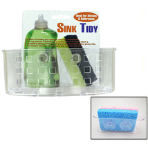 Kitchen Sink Caddy Organizer Sponge Dish Brush Holder Suction Cup Clear Plastic - £16.10 GBP