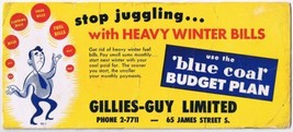 Hamilton Ontario Advertising Card Ink Blotter Gillies Guy Ltd Blue Coal ... - $8.90