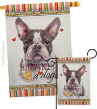 Gray Boston Terrier Happiness Flags Set Dog 28 X40 Double-Sided House Banner - £39.79 GBP