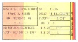 Yes Konzert Ticket Stumpf Dezember 17 1987 Providence Rhode Island - £34.14 GBP