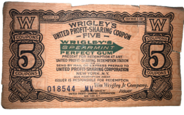 1930s Wrigley's Spearmint Gum United Profit Sharing 5-Coupon Certificates - $19.68