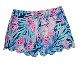 Lilly Pulitzer Buttercup Knit Sz 00 Shorts Blue Pink Palm Print Scalloped Hem - £28.44 GBP