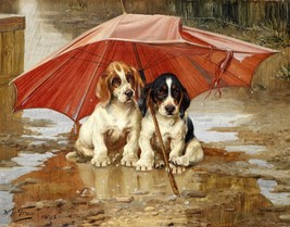 Giclee Dog Beagle shelter under the umbrella painting art printed on canvas - £6.75 GBP+