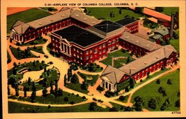 Vintage Linen Postcard Airplane View of Columbia College Columbia SC bk45 - £3.16 GBP