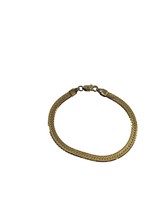 Vintage 80s Gold Tone Braided Flat Chain Bracelet 7&quot; Delicate Shiny - £11.87 GBP