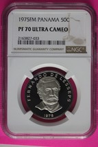 Top Pop 1975 Panama PF 70 Ultra Cameo Proof 50 Centesimos NGC Graded Slab 1037 - $306.08 CAD