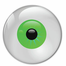 SET OF 2 GREEN EYEBALLS 3&quot; PINBACK BUTTONS HALLOWEEN COSTUME PROP COSPLAY - €10,80 EUR