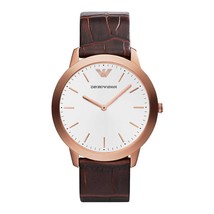 Emporio Armani AR1743 Men’s Retro Silver Dial Brown Leather Watch - £172.57 GBP