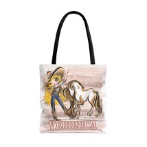Personalised Tote Bag, Cowgirl & Horse, Blonde Curly Hair, Brown Eyes, Tote bag, - £22.12 GBP - £26.27 GBP