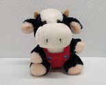 Dakin Vintage 1986 Squeak Plush Cow Baby Stuffed Animal 6.5&quot; Red Overalls - $24.65