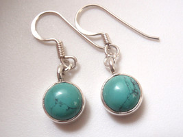 Small Simulated Turquoise Round 925 Sterling Silver Earrings 863j - £9.26 GBP