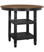 Benjara Round Wooden Counter Table With Two Open Shelves, Black And Brown - £158.89 GBP