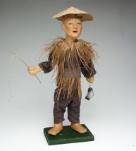 VINTAGE ASIAN FISHERMAN FISHING POLE FISH HAT 10” FIGURINE 50S - $14.84