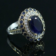Sterling Silver Handmade Antique Blue Sapphire Simulated Ladies Engagement Ring - £65.89 GBP