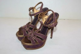 Saint Laurent Purple Suede Gold Leather Tribute YSL Platform Sandals EU3... - £485.80 GBP