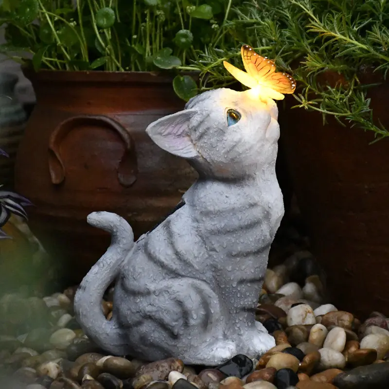 Outdoor Solar Lights Cat Resin Sculpture Crafts Garden scape Figurines Decoratio - £146.22 GBP