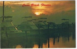 Florida Postcard Cocoa Beach Golden Sunset At The Marina Yachts Boats - £1.69 GBP